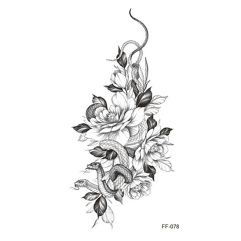 Большой боди-арт рукава змея Цветок временная татуировка наклейка Быстрый рок