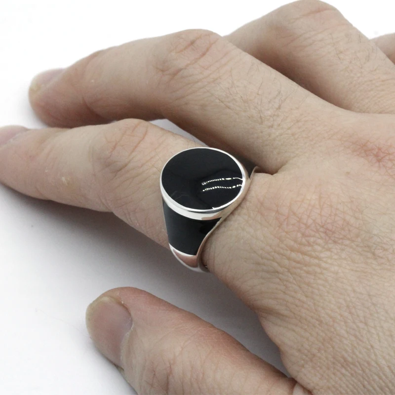 Кольцо из серебра 925 пробы для мужчин и женщин кольцо с черной эмалью простота