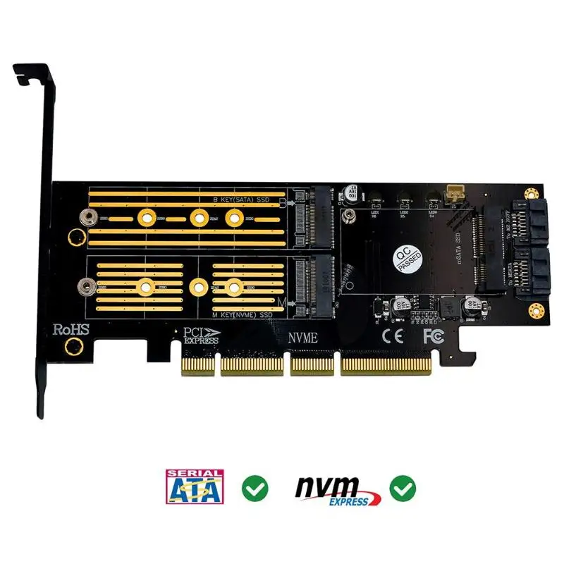 Переходник 3 в 1 mSATA M.2 PCIE NVMe SSD на PCI-E 0 4X SATA карта адаптера для M2 AHCI конвертер