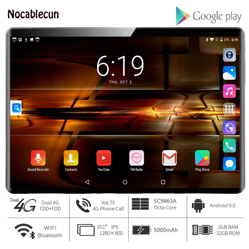 Новейший планшетный ПК 10 дюймов 8 ядер ОЗУ 2 ГБ + 32 Гб ПЗУ 4G LTE Смартфон android 9 0 GPS WIFI