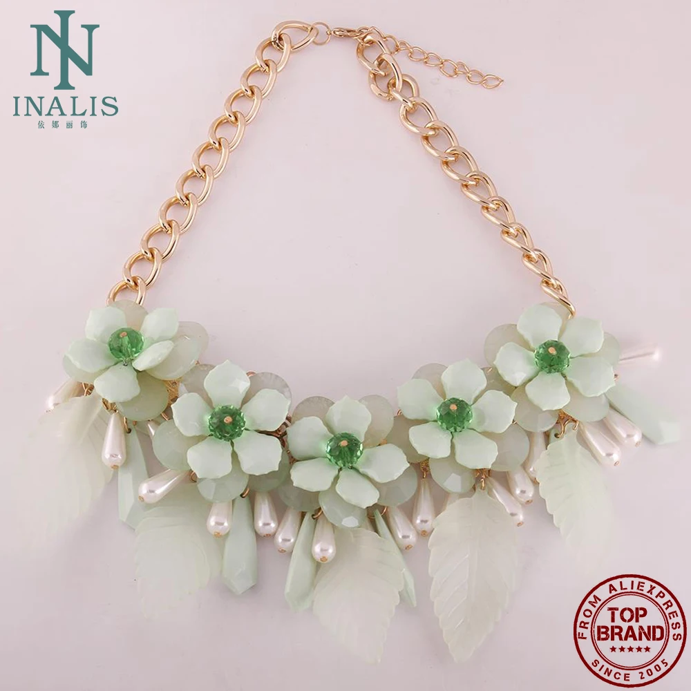 

Ожерелье позолоченное INALIS для женщин, зеленая смола, фоллер и лист, цепочка из белых звеньев в форме капли воды, индивидуальный подарок