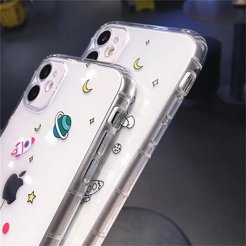 moskado Cartoon Astronaut Planet Phone Cover For iPhone 12 11 Pro Max X XR XS Max 7 8 Plus Transparent Soft Silicone TPU Case