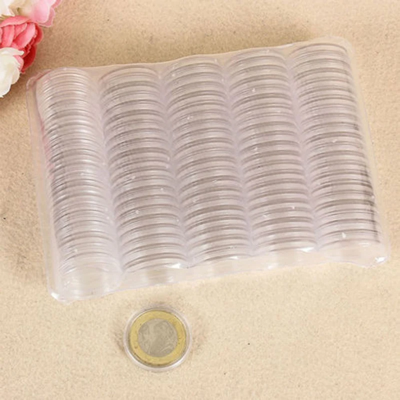 

100Pcs 27mm Clear Round Plastic Coin Holder Coin Collecting Box Case for Coins Storage Capsules Protection Boxes Container