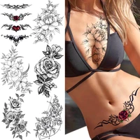yuran black tulip totem tattoos stickers women body waist arm art bracelet tattoos temporary girls butterfly tatoos rose chains