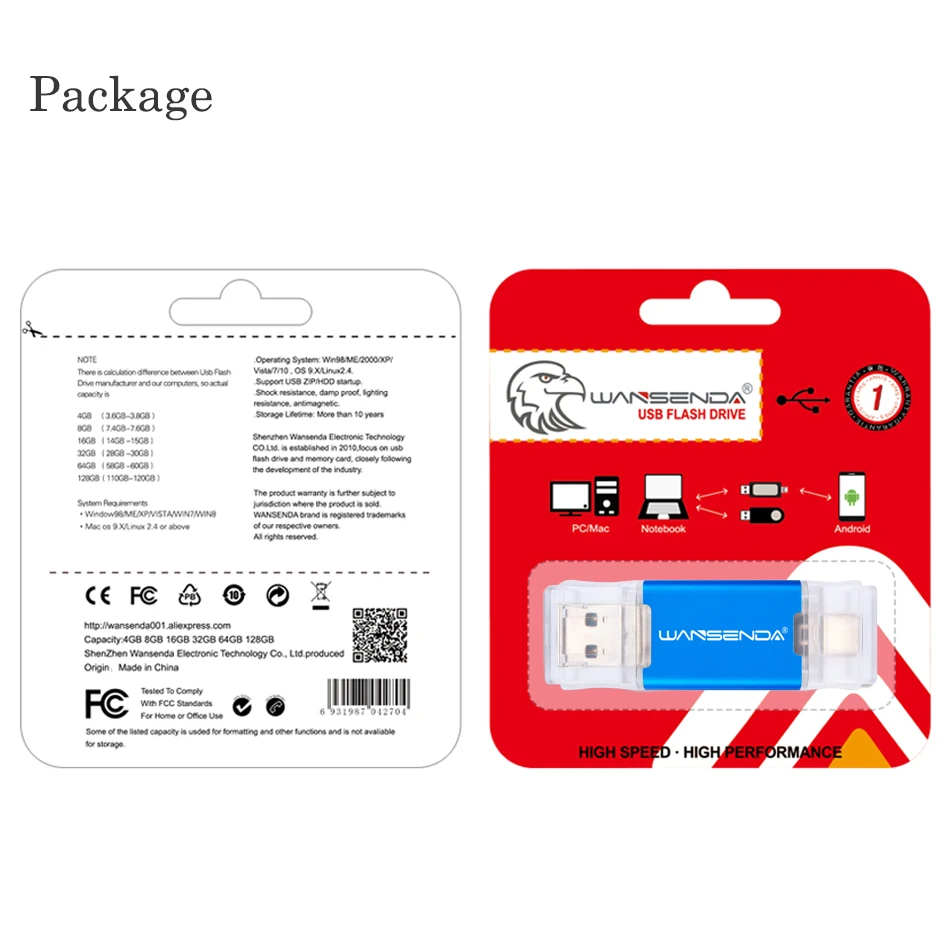 WANSENDA OTG USB флеш накопитель 32 Гб 64 128 ГБ 256 512 Cle 3 0 Type C для Android/Tablet/PC карта памяти|USB