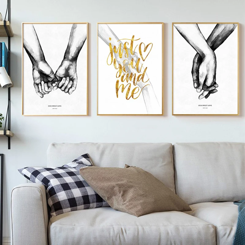 

Nordic Poster Black and White Holding Hands Canvas Prints Lover Quote Wall Pictures for Living Room Abstract Minimalist Decor