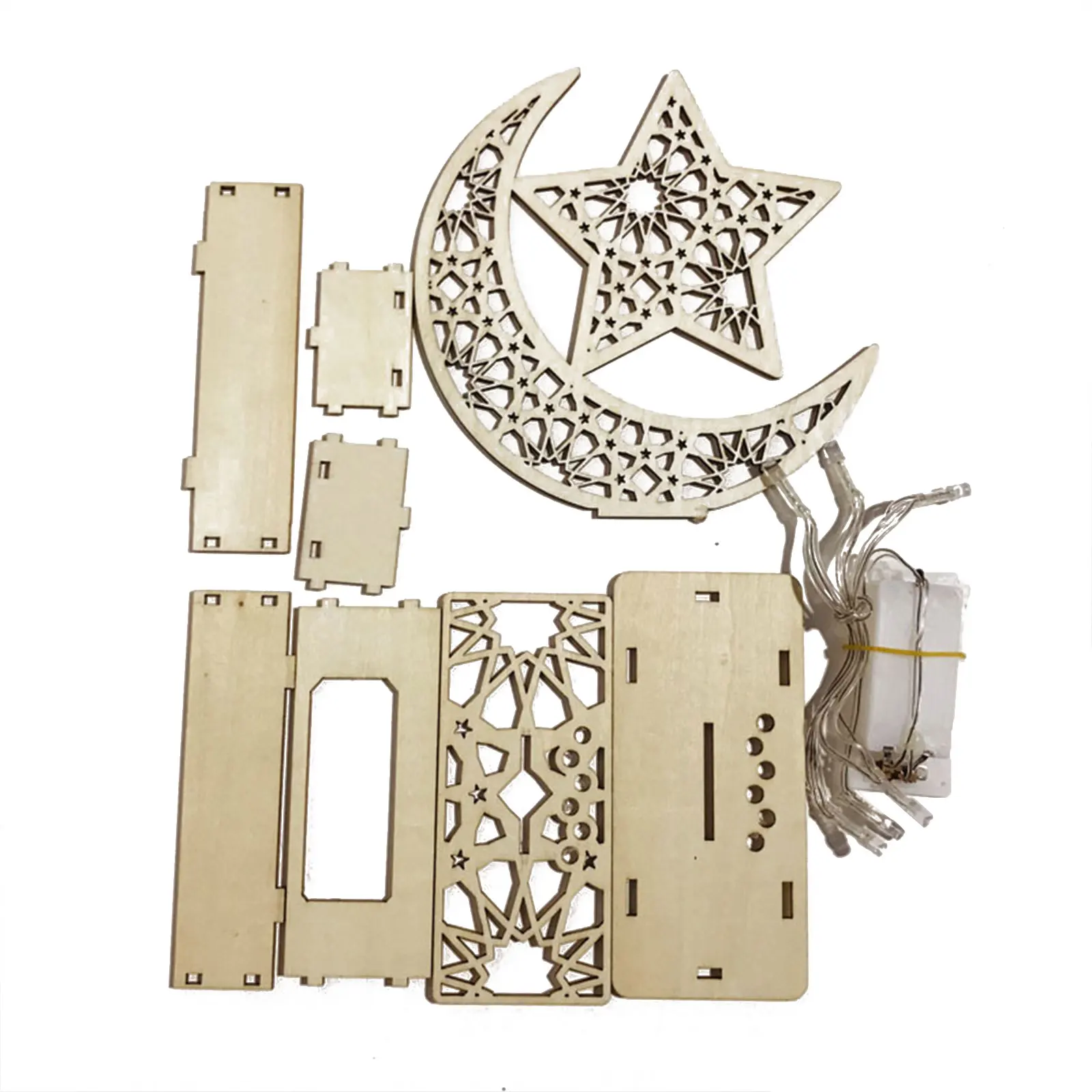 

EID Mubarak Wooden Pendant with LED Candles Light Ramadan Decorations For Home Islamic Muslim Party Eid Decor Kareem Ramadan