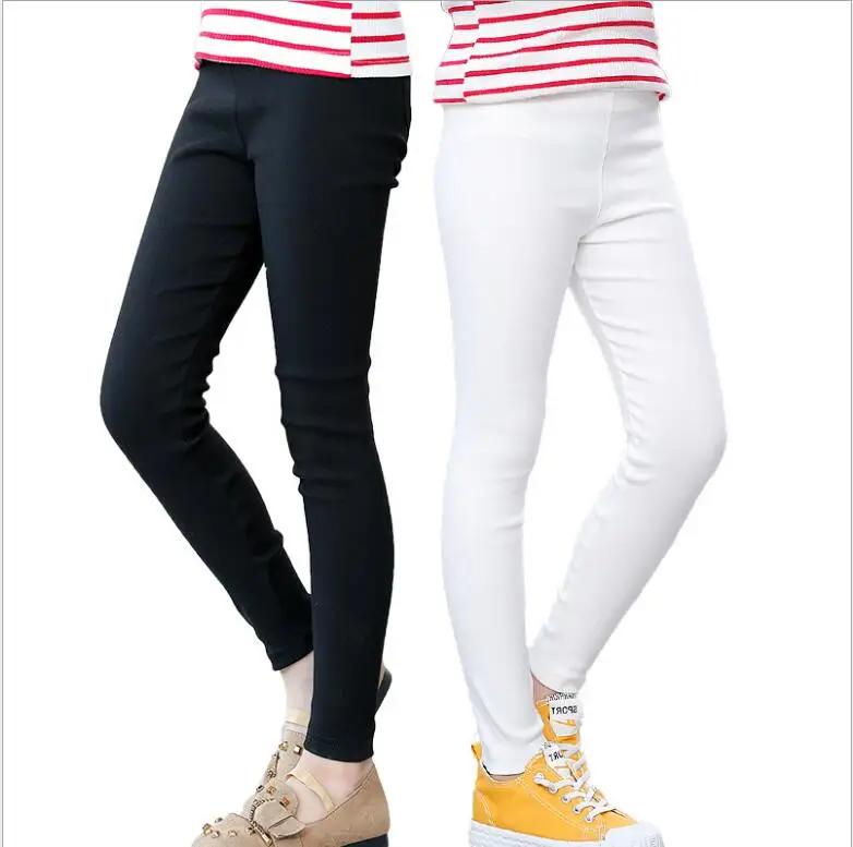 Белые и черные леггинсы для девочек осень 2019 модные повседневные обтягивающие