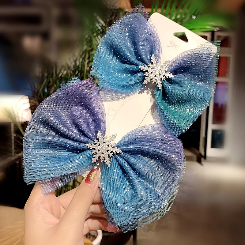 Заколки для волос с большим бантом и снежинками девочек шпильки в стиле Фэнтези