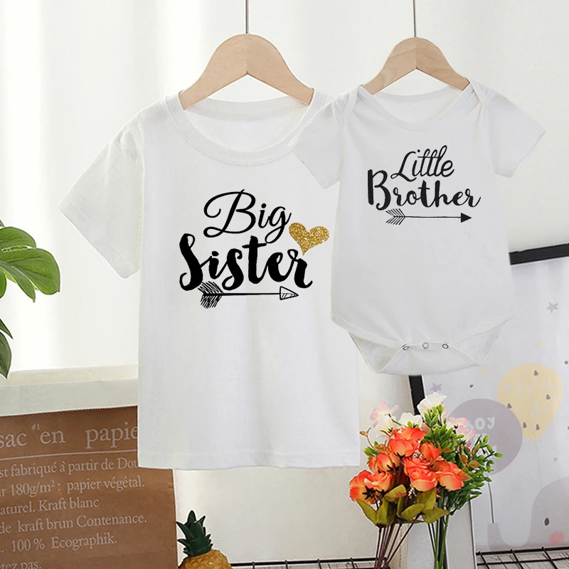 

Mommy and Me Clothes Family Matching Outfits Brother Sister Tshirt Baby Boys Romper Little Bodysuit Big Sister T-shirt Kid Top