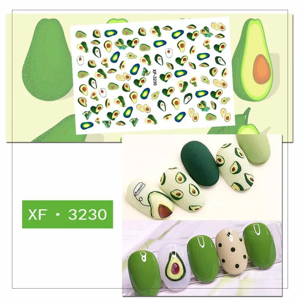 

50% Hot Sale 1 Sheet Practival Waterproof Avocado Leaf Cactus Nail Sticker Full Cover Wrap DIY Adhesive Decor Nail Art Stickers