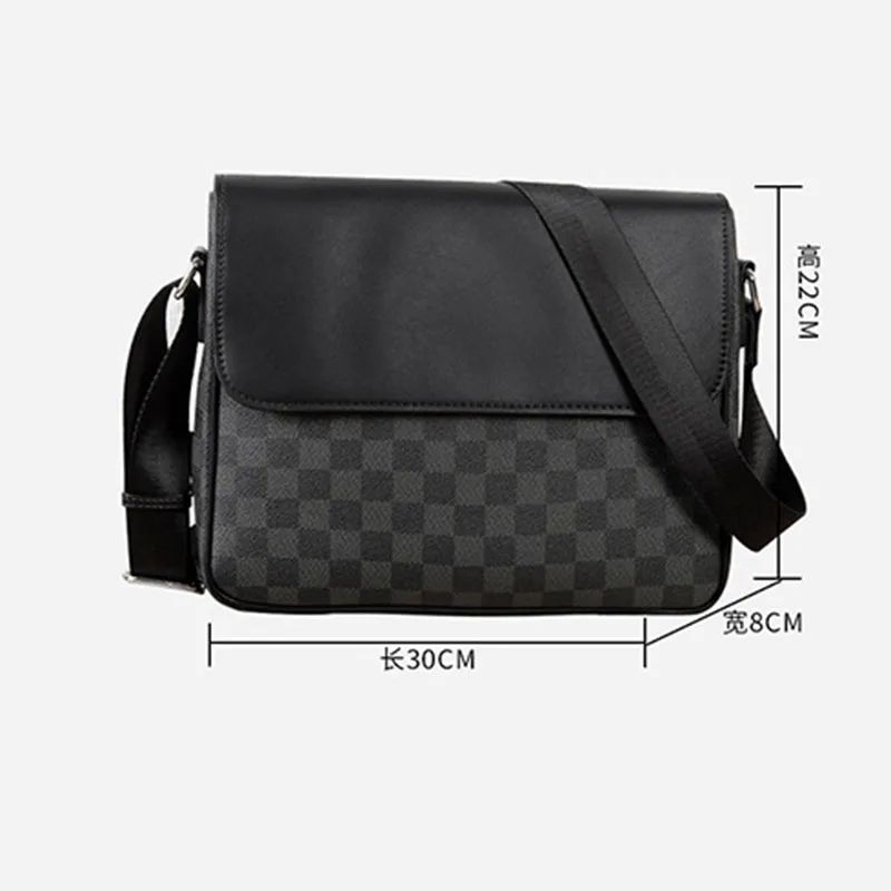 

Classic Black Men's Messenger Bags Bussiness Waterproof Cover Plaid Leather Crossbody Bag Brand Designer Man Sling Shoulder Bags