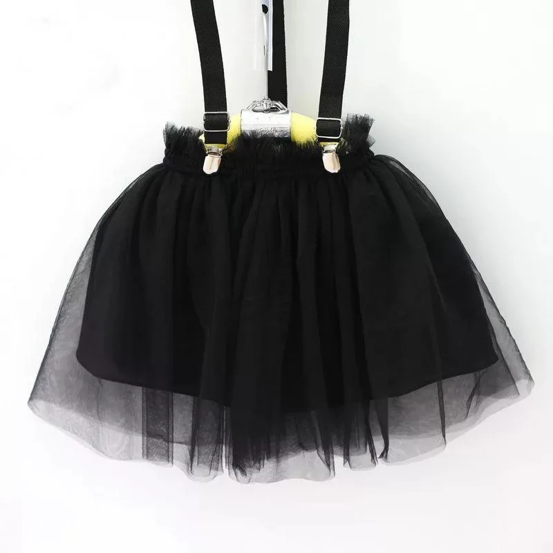 

2PCS Kid Vest T-shirt + Black Suspender Skirt Set Kids Tulle Skirts See Through Skirt Toddler Girl Clothes Summer Girls Outfits