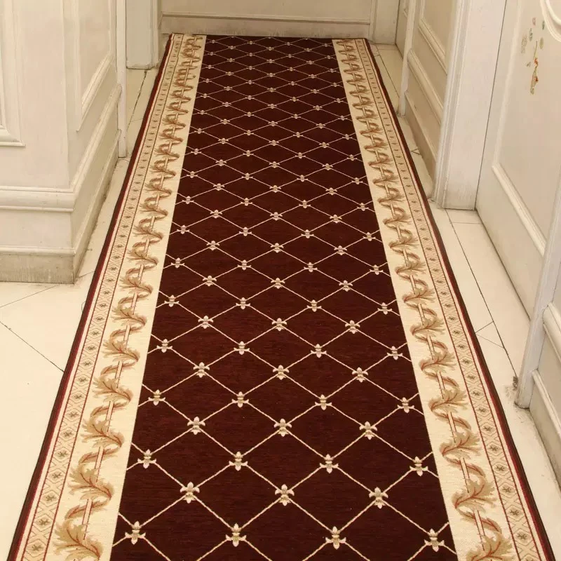 

European Long Hallway Carpets Washable Stair Anti-Slip Red Persian Carpet Runner Rug Home Hotel Aisle Corridor Wedding Entrance