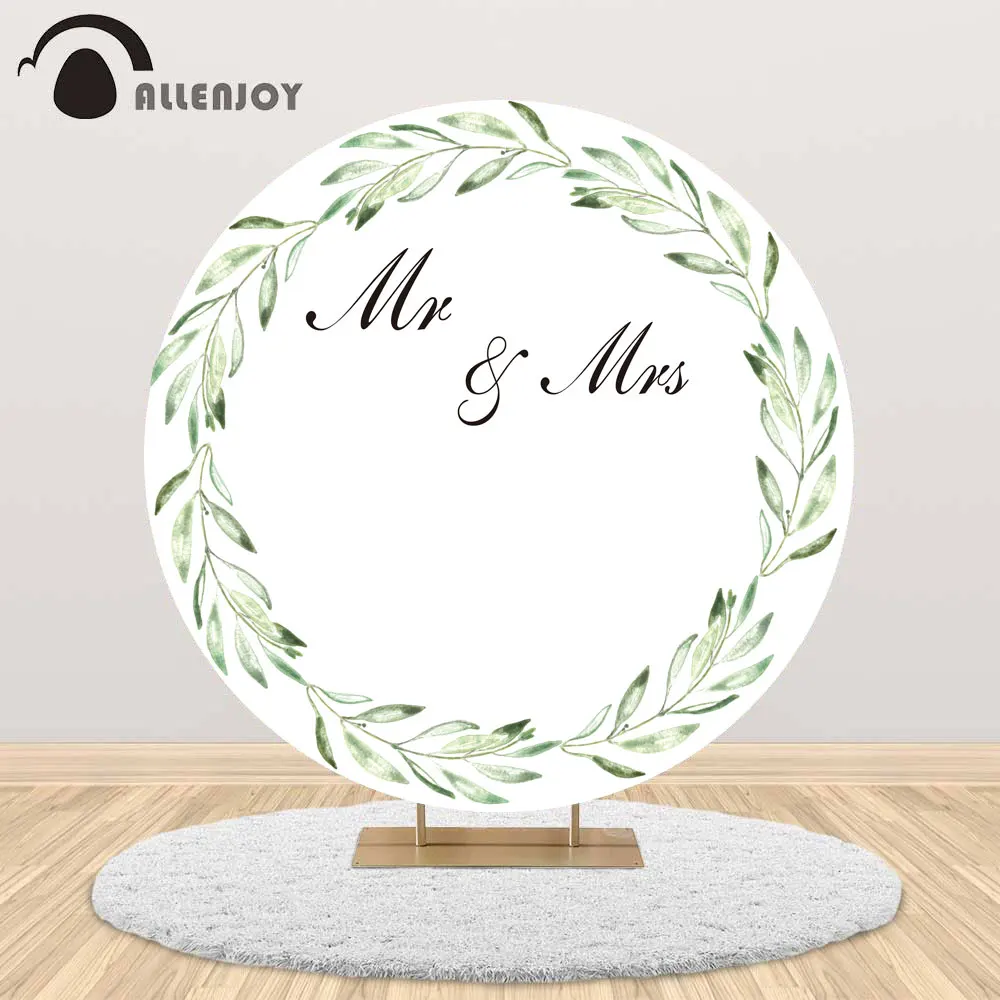 

Allenjoy круглый фон Mr and Mrs Свадебный помолвочный фон для фотосъемки с зелеными листьями на заказ Чехол для фотосъемки