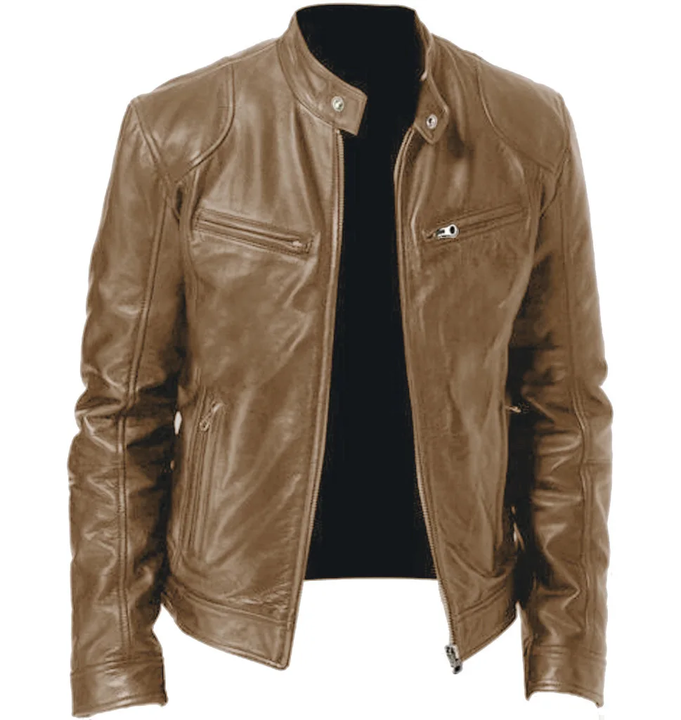 

2021 new men's PU jacket stand-up collar jacket fashion British zipper leather jacket motorcycle jacket