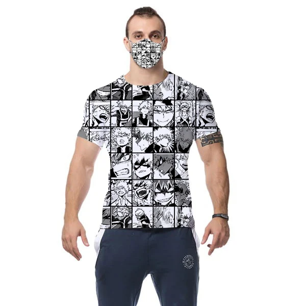 

Футболка мужская с забавными героями аниме «Моя геройская Академия», Повседневная рубашка в стиле Харадзюку, с 3D-принтом маски, летняя майк...