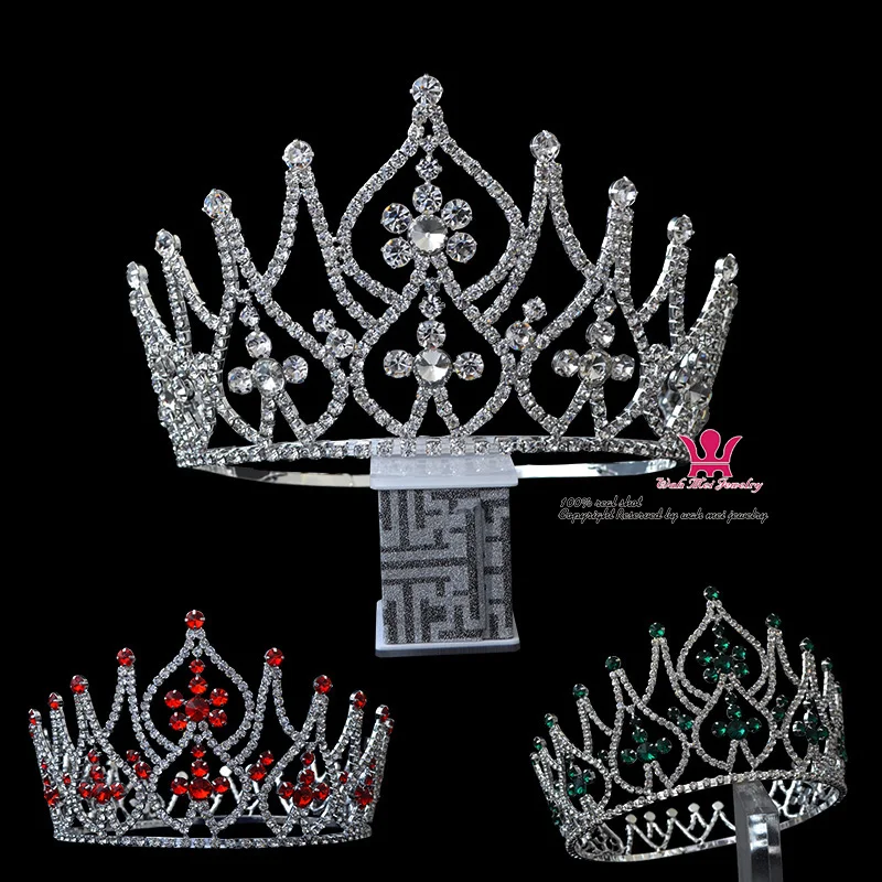 Gorgeous Large Full Round Crown Tiara Rhinestone Crystal Unisex Headwear Hair Ornament Bridal Beauty Pageant Queen Crowns 02033