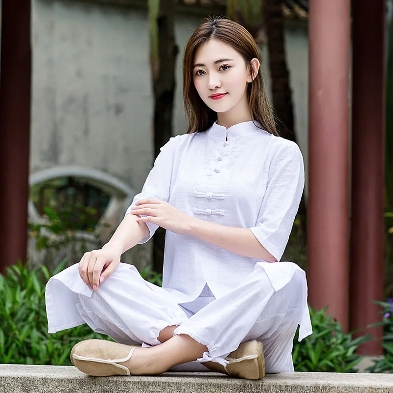 Женский костюм Tai chi из хлопка и льна высокого качества, одежда для ушу кунг-фу, костюм для медитации для взрослых, одежда для йоги