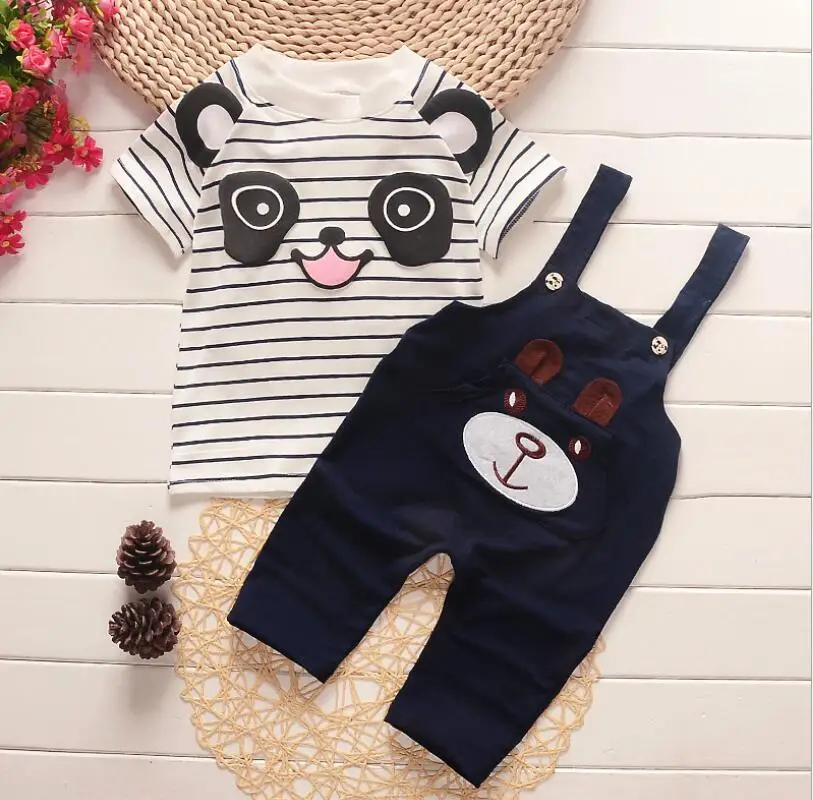 

2020 Summer Toddler Infant Clothing Sets Baby Boys Girls Clothes Suits Cartoon T Shirt Bib Pants Children Costume Clothing Set