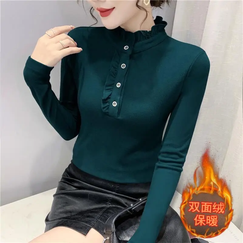 Утепленная двухсторонняя бархатная футболка с длинным рукавом волнистыми