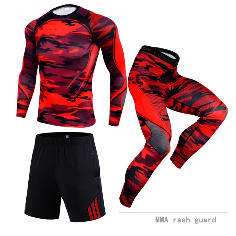 Теплый мужской спортивный костюм для бега тренировочный 3 шт./компл. rashguard Jujitsu MMA