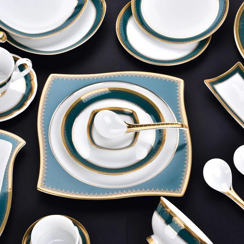 

Ceramic China Plate Sets Pasta Cake Fruit Dessert Steak Food Fruit Luxury Dinner Plate Set Wedding Platos Kitchen Supplies DG50P
