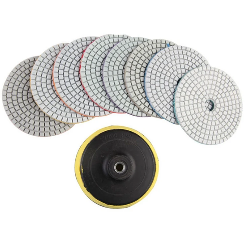 

9Pcs Diamond Polishing Kit 4 Inch 100mm Wet/Dry for Granite Stone Concrete Marble Polishing Using Grinding Wheel Set