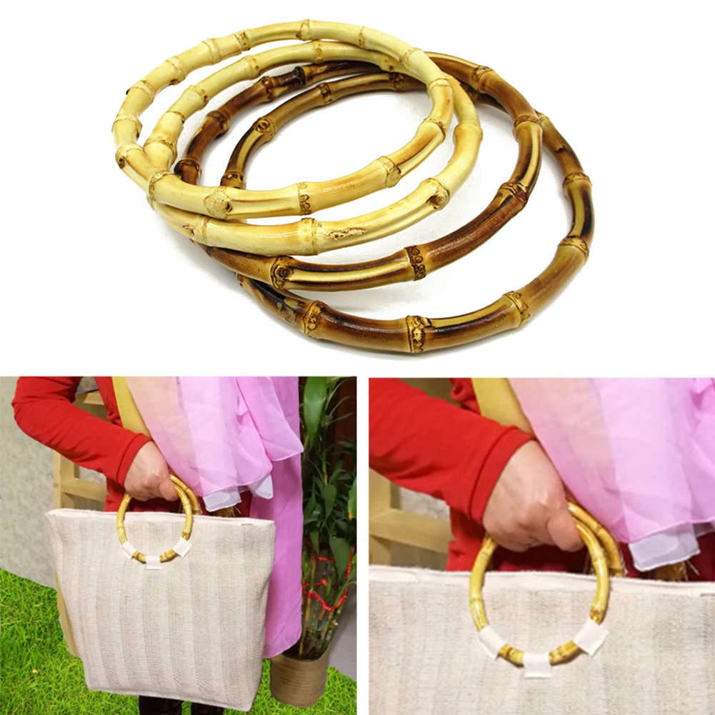 

13cm 15cm Bamboo Circle Handle Round Bamboo Bag Handle Vintage Harajuke Handcrafted Handbag Strap DIY Replacement Bag Accessory