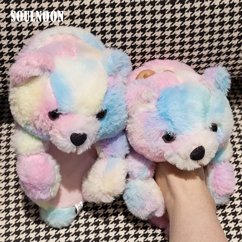 

Children's Teddy Bear Slippers Winter Warm Slides Casual Flat Furry Cotton Shoes Cute Fluffy Indoor Flip Flops Kids Home Shoe