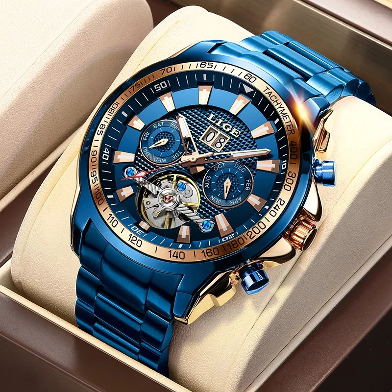 

2022 LIGE Men Automatic Mechanical Watches Luxury Sport Watch Men Sapphire Stainless Steel 100M Waterproof Watch Reloj Hombre
