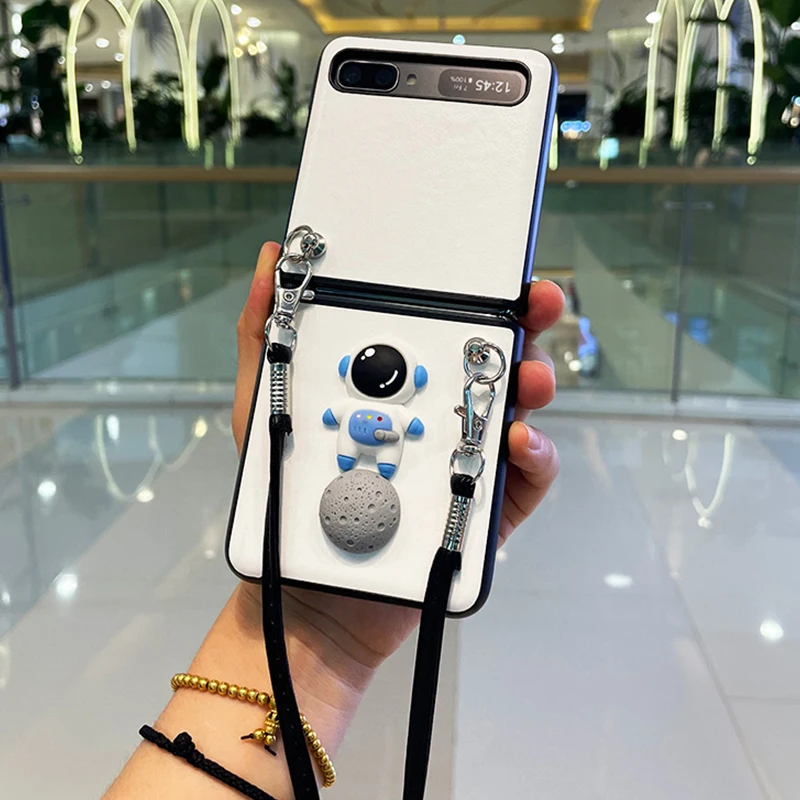 DIY Leather Crossbody Strap Rope Case Cover For Samsung Galaxy Z Flip 5G 3 Fashion Cute Astronaut Conque Cover For F7070 F7000