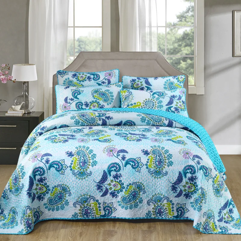 

Cotton Bedspread on the Bed 1pc Quilt Twin Size Bed Cover Quilted Blanket 3pcs Sets Blue for Bed Printed Coverlet Summer CHAUSUB