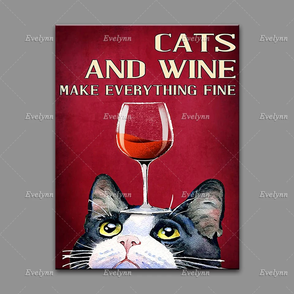 Черный плакат с котом | Смешайте свой джин с принтами "Кэтз Биттерс" на винтажной холстовой домашней декоративной стенной картине.