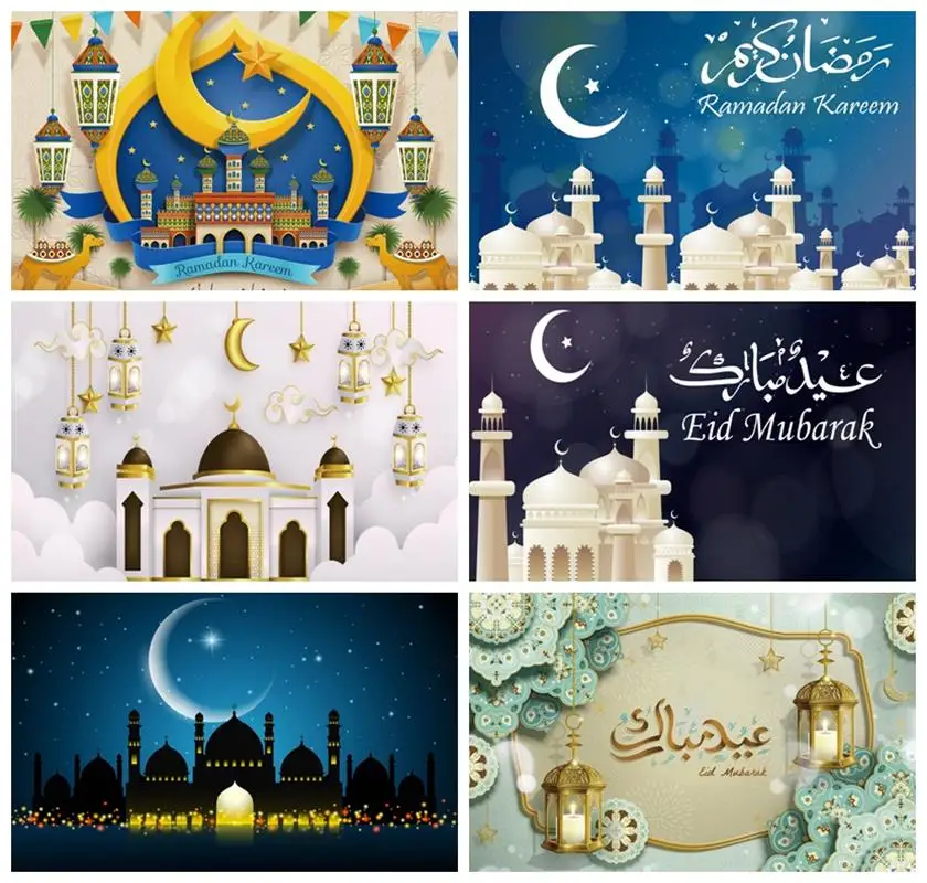 Laeacco Eid Mubarak Фото фоны звезды светильник мечеть полумесяц Рамадан кареем портрет