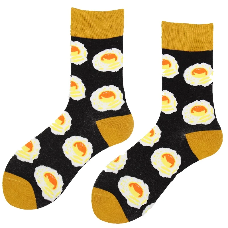 fried eggs Женские носки хлопчатобумажные забавные носки авокадо бургер Яблоко фрукты еда носки зима harajuku Повседневные носки счастье кавай женские длинные носки - Цвет: fried eggs