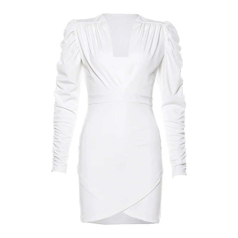 

First song Women's tight pleated long sleeve sexy dress 2019New autumn black V-neck sexy nightclub women's mini dress XL