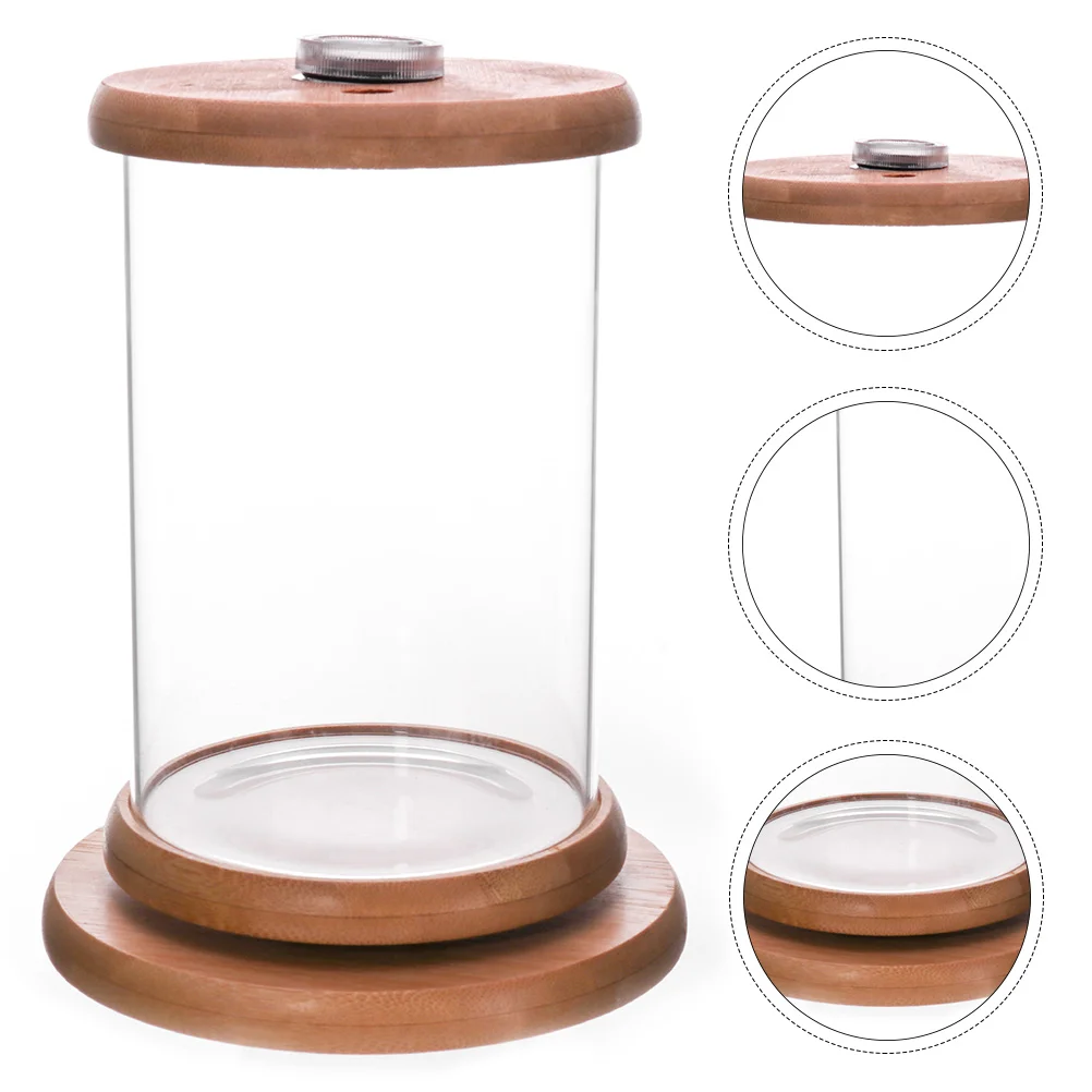 

1 шт. стеклянный светодиодный аквариум, Настольный Вращающийся маленький аквариум с деревянной крышкой