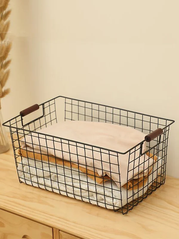 

HPDEAR Wire Storage Baskets, Wire Gird Design, Storage Organizer Bin Basket with Handle, For Kitchen, Bathroom, Laundry Room