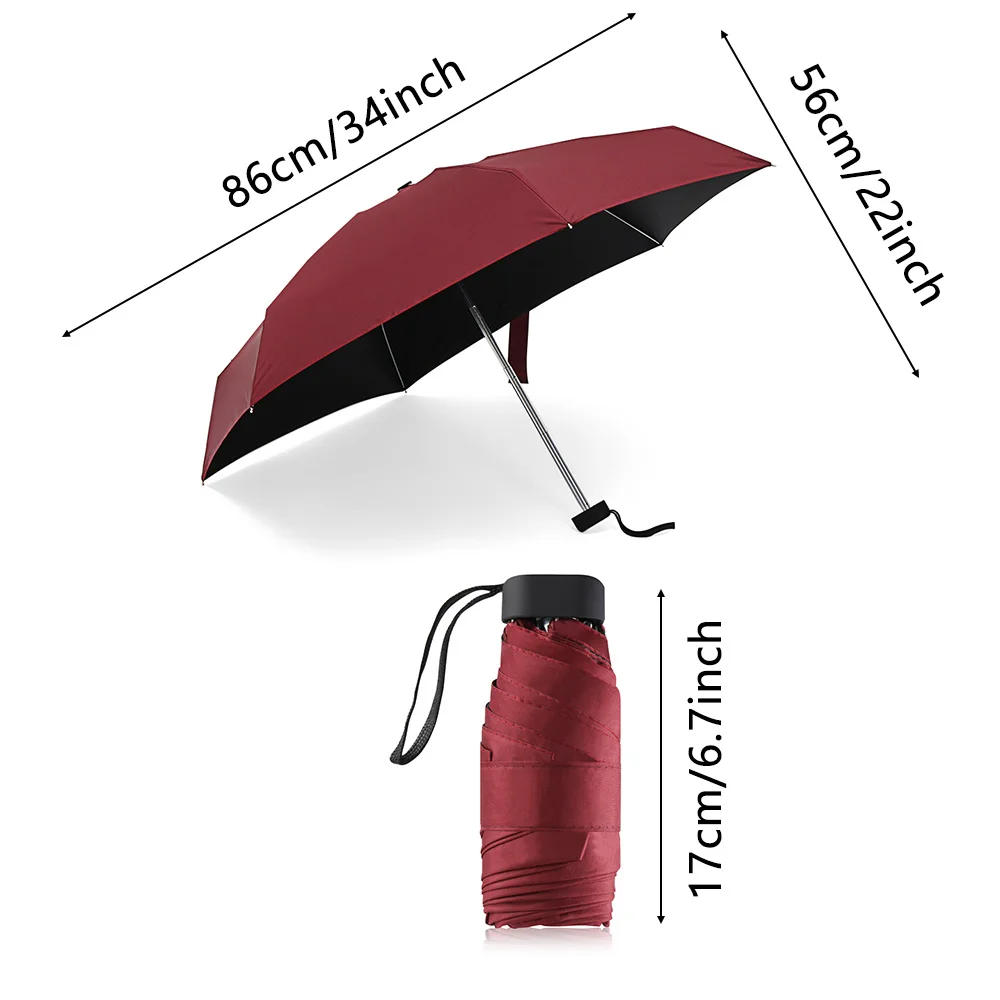 Зонт унисекс с черным покрытием Складывающийся в 5 раз от солнца и дождя женский