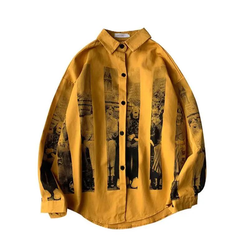 

Harajuku Shirt Men's 2021 Spring Autumn Tops and Blouses Loose Fashion Print Camisa Man Streetwear Long sleeve Chemise w1927