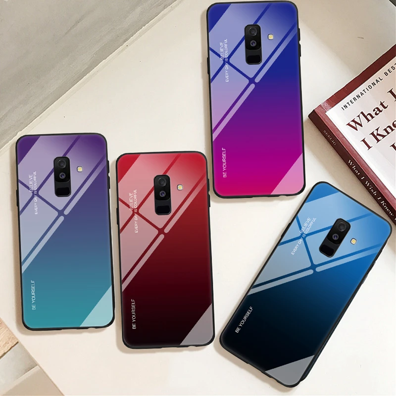 

Tempered Glass Case For Samsung Galaxy J4 J6 Plus J8 2018 A6 A8 Plus A5 2017 A520 Luxury Phone Cover Bags Anti-Scratch Cases
