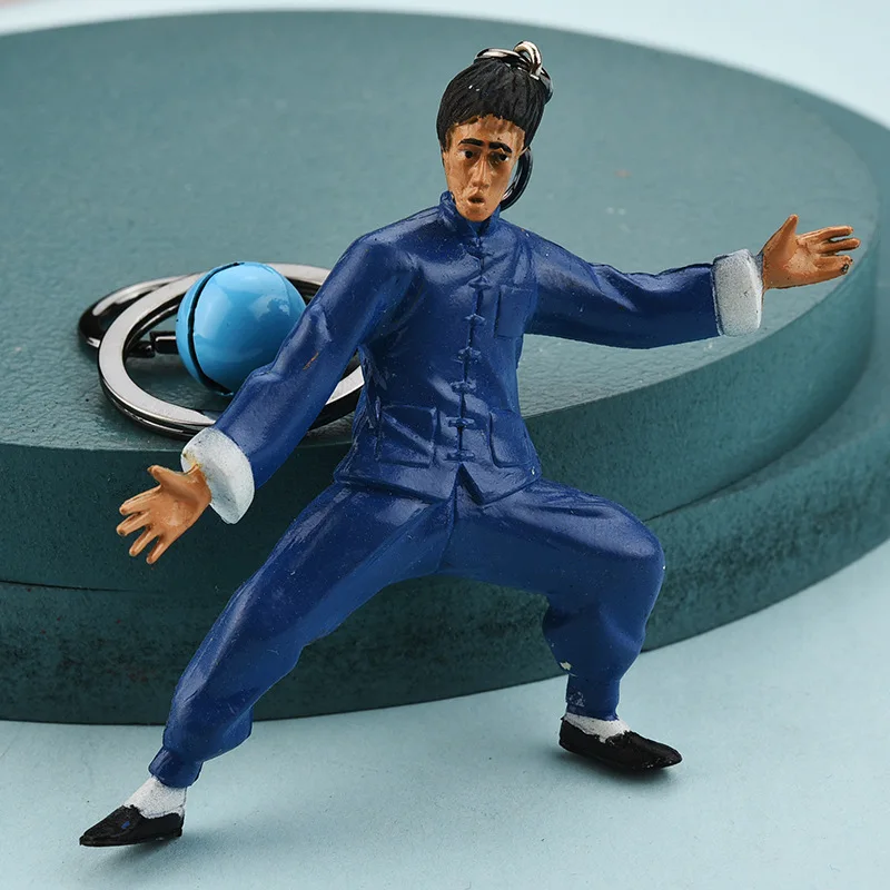

New Personality Kung Fu Kid Keyring Bruce Lee Martial Arts Series Resin Pendant Male and Female School Bag Ornament