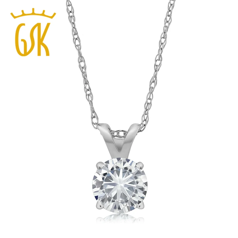 Charles &amp Colvard 4 5 мм VG Moissanite 0 30 CT 14k белый золотой кулон в виде пасьянса круглая зубца