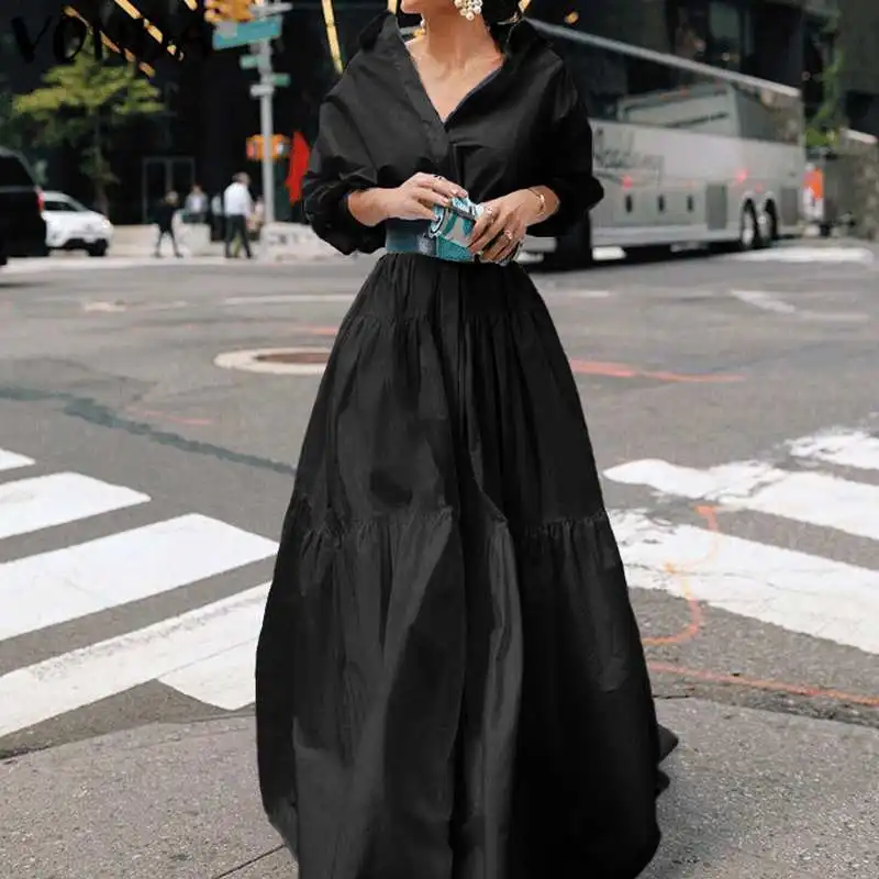 Женское вечервечерние длинное платье Повседневное платье-рубашка с отложным