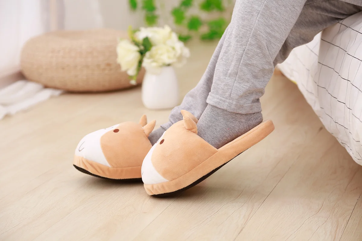 Lovely Corgi Shoes Heeled Cartoon Animals Dog Slippers Plush Indoor Floor Shoes Anti-slip Girls Ladies Friend Gift