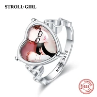 925 sterling silver personalised photos rings engraved name heart wedding photo finger rings for women anniversary jewelry gift