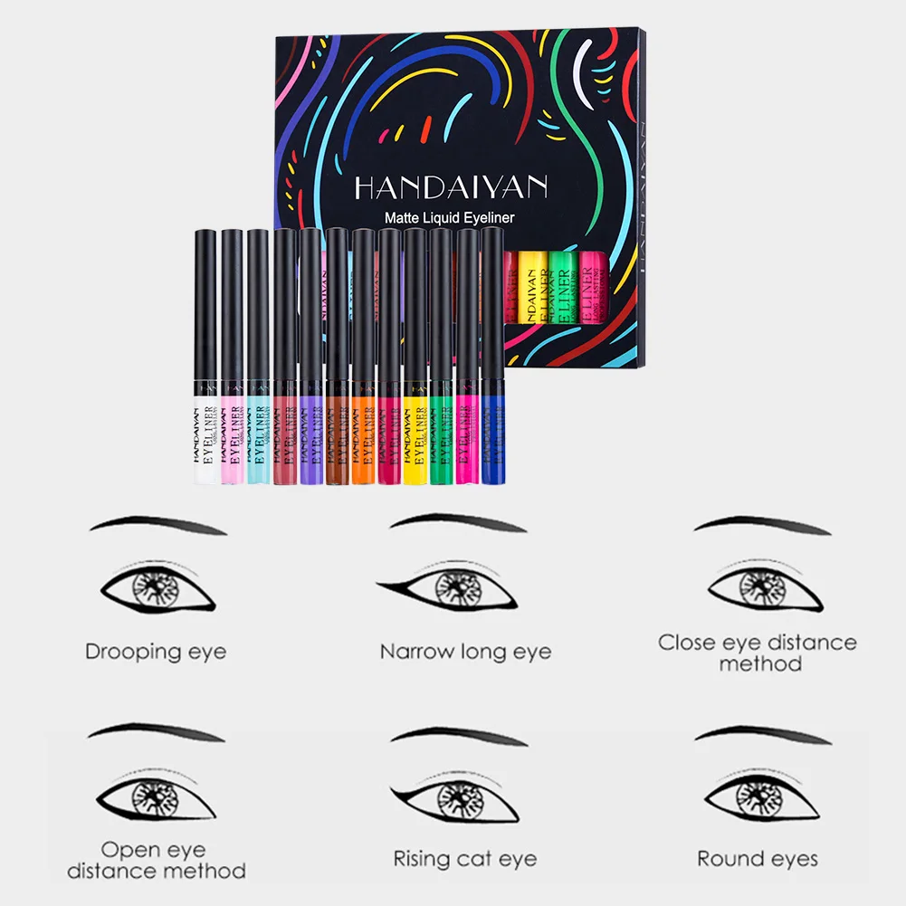

12 Colors Matte Liquid Eyeliner Pen Set Waterproof Long-Lasting Smudgeproof Eyeliner Pen for Party Club Wedding Daily Wear