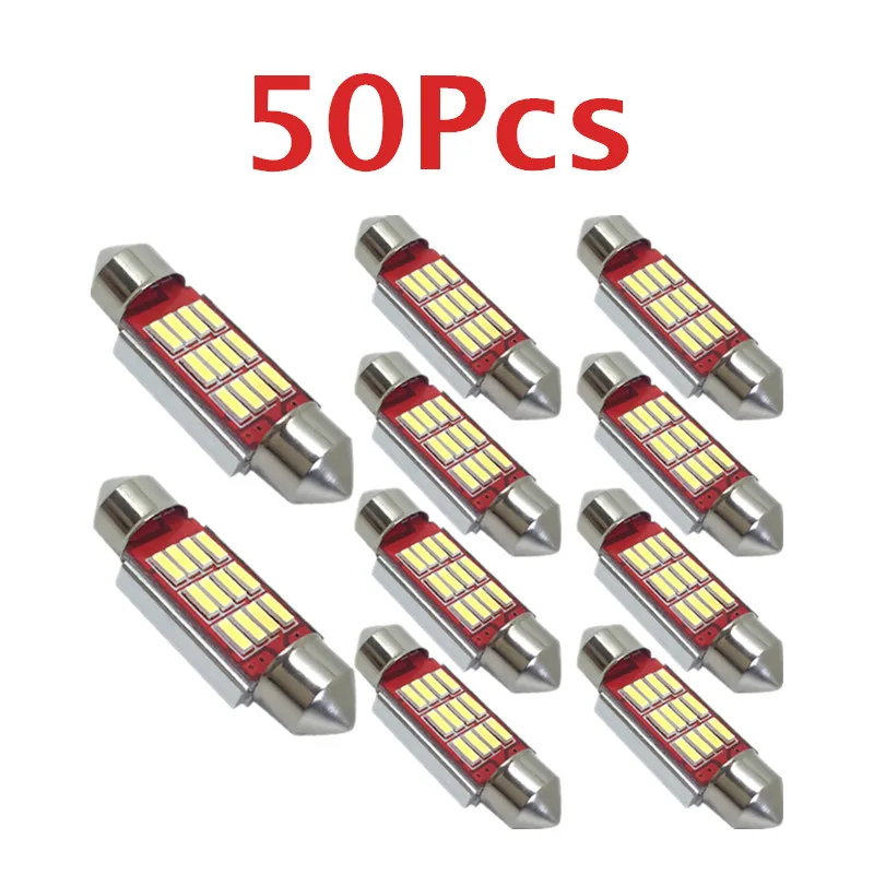 

50pcs 31mm 36mm 39mm 42mm C5W 4014 LED Auto Map Reading Bulbs 12V Car Festoon Dome Interior Lights Lamp Canbus Error Free