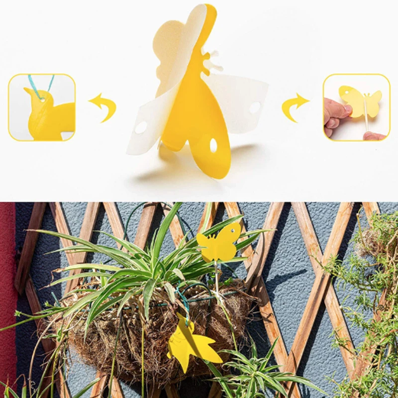 Двусторонняя клейкая доска в форме желтой бабочки для растений цветов и овощей